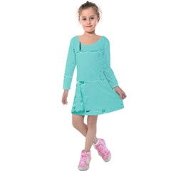 Teal Brick Texture Kids  Long Sleeve Velvet Dress by artworkshop