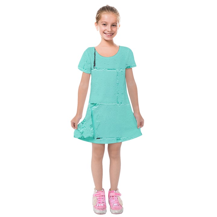 Teal Brick Texture Kids  Short Sleeve Velvet Dress