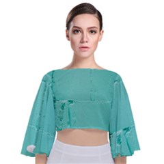 Teal Brick Texture Tie Back Butterfly Sleeve Chiffon Top by artworkshop