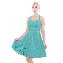 Teal Brick Texture Halter Party Swing Dress 