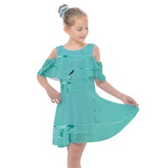 Teal Brick Texture Kids  Shoulder Cutout Chiffon Dress by artworkshop