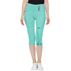 Teal Brick Texture Inside Out Lightweight Velour Capri Leggings  by artworkshop