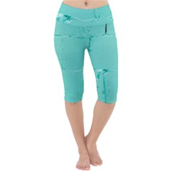 Teal Brick Texture Lightweight Velour Cropped Yoga Leggings by artworkshop