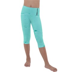 Teal Brick Texture Kids  Lightweight Velour Capri Leggings  by artworkshop