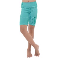 Teal Brick Texture Kids  Lightweight Velour Cropped Yoga Leggings by artworkshop