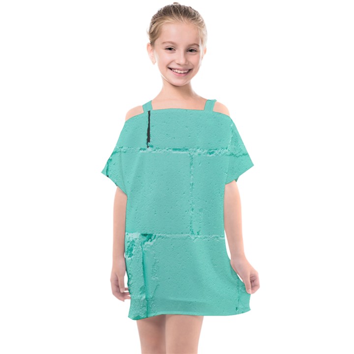 Teal Brick Texture Kids  One Piece Chiffon Dress