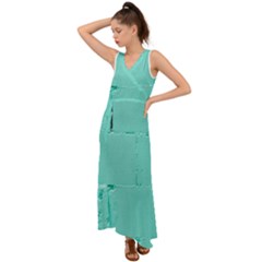 Teal Brick Texture V-neck Chiffon Maxi Dress by artworkshop