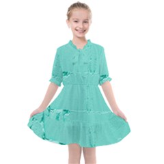 Teal Brick Texture Kids  All Frills Chiffon Dress by artworkshop