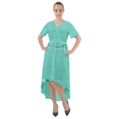 Teal Brick Texture Front Wrap High Low Dress by artworkshop