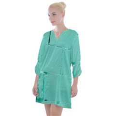 Teal Brick Texture Open Neck Shift Dress by artworkshop