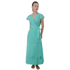 Teal Brick Texture Flutter Sleeve Maxi Dress by artworkshop