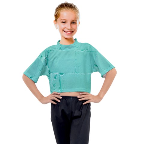 Teal Brick Texture Kids Mock Neck Tee by artworkshop