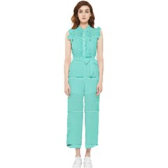 Teal Brick Texture Women s Frill Top Chiffon Jumpsuit by artworkshop