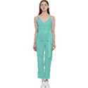 Teal Brick Texture V-Neck Spaghetti Strap Tie Front Jumpsuit View1