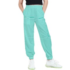 Teal Brick Texture Kids  Elastic Waist Pants by artworkshop