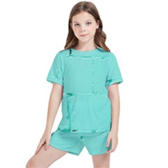 Teal Brick Texture Kids  Tee And Sports Shorts Set by artworkshop