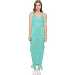 Teal Brick Texture Sleeveless Tie Ankle Chiffon Jumpsuit by artworkshop