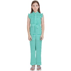 Teal Brick Texture Kids  Sleeveless Ruffle Edge Band Collar Chiffon One Piece by artworkshop