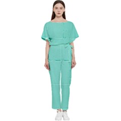 Teal Brick Texture Batwing Lightweight Chiffon Jumpsuit by artworkshop