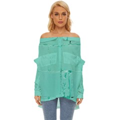 Teal Brick Texture Off Shoulder Chiffon Pocket Shirt by artworkshop