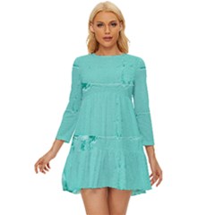 Teal Brick Texture Long Sleeve Babydoll Dress by artworkshop