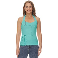 Teal Brick Texture Basic Halter Top by artworkshop