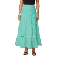 Teal Brick Texture Tiered Ruffle Maxi Skirt