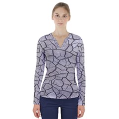 Texture Pattern Tile V-Neck Long Sleeve Top