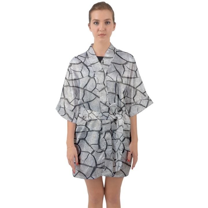 Texture Pattern Tile Half Sleeve Satin Kimono 