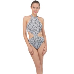 Texture Pattern Tile Halter Side Cut Swimsuit