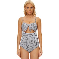 Texture Pattern Tile Knot Front One-Piece Swimsuit