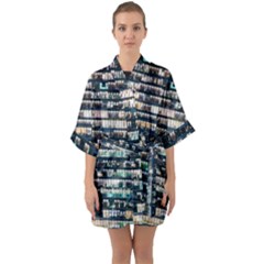 Texture Pattern Half Sleeve Satin Kimono  by artworkshop