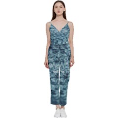 Texture Reef Pattern V-neck Spaghetti Strap Tie Front Jumpsuit by artworkshop