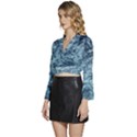 Texture Reef Pattern Long Sleeve Tie Back Satin Wrap Top View2