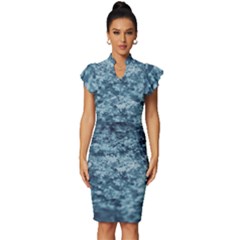 Texture Reef Pattern Vintage Frill Sleeve V-neck Bodycon Dress