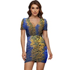 Texture Wallpaper Low Cut Cap Sleeve Mini Dress