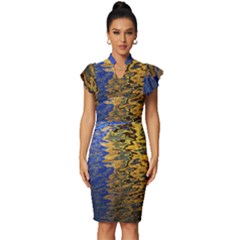 Texture Wallpaper Vintage Frill Sleeve V-neck Bodycon Dress