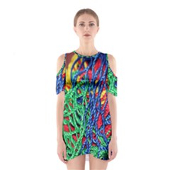 Thread Texture Pattern Shoulder Cutout One Piece Dress by artworkshop