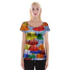 Umbrellas Colourful Cap Sleeve Top by artworkshop