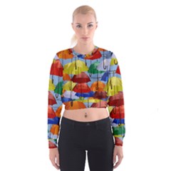 Umbrellas Colourful Cropped Sweatshirt by artworkshop