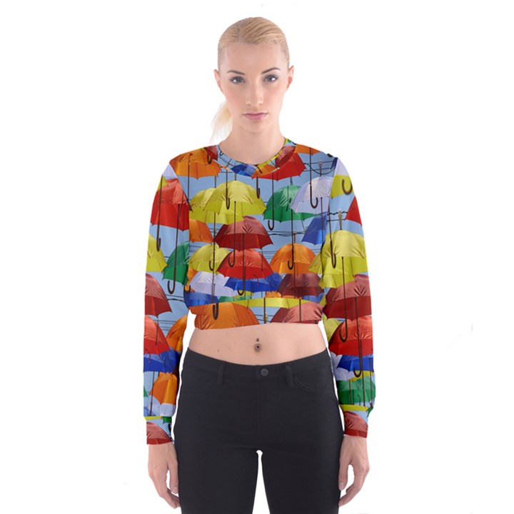 Umbrellas Colourful Cropped Sweatshirt