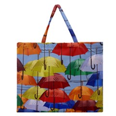 Umbrellas Colourful Zipper Large Tote Bag by artworkshop