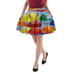 Umbrellas Colourful A-line Pocket Skirt