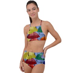 Umbrellas Colourful High Waist Tankini Set by artworkshop