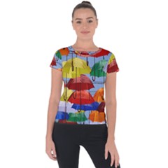 Umbrellas Colourful Short Sleeve Sports Top  by artworkshop