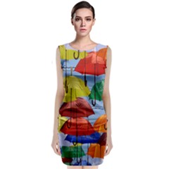 Umbrellas Colourful Sleeveless Velvet Midi Dress