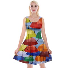 Umbrellas Colourful Reversible Velvet Sleeveless Dress by artworkshop