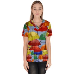 Umbrellas Colourful Women s V-neck Scrub Top by artworkshop