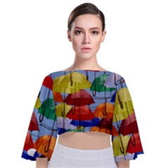 Umbrellas Colourful Tie Back Butterfly Sleeve Chiffon Top by artworkshop