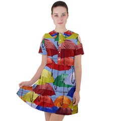 Umbrellas Colourful Short Sleeve Shoulder Cut Out Dress  by artworkshop